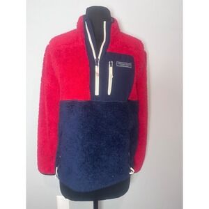 Vineyard Vines Kids Colorblock Sherpa Fleece Pullover‎ Jacket Red Navy Size L